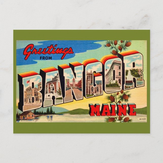 Bangor Maine Greetings Postcard Vykort (Framsida)