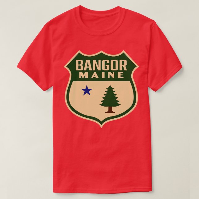Bangor Maine Retro Gräs Träd Shield Grönt T Shirt (Design framsida)