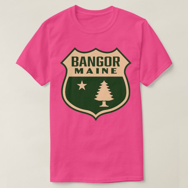 Bangor Maine Retro Gräs Träd Shield Tan T Shirt (Design framsida)