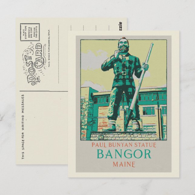 Bangor Maine USA, Paul Bunyan Statue Vykort (Fram/baksida)