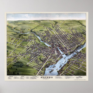 Bangor, ME Panoramic Karta - 1875 Poster