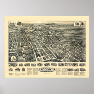 Bangor, PA Panoramic Karta - 1918 Poster