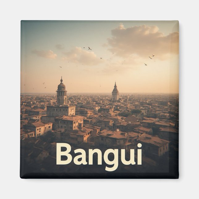 Bangui stadsbild vid gyllene timmen med historiskt magnet (Framsidan)