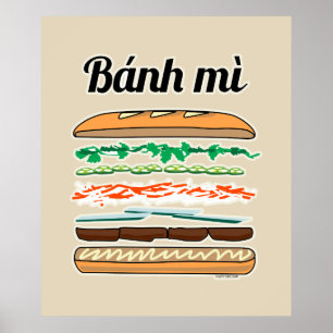 Banh Mi vietnamesisk smörgåsgrick Fransk baguette Poster