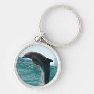 Banhoppningdelfin Keychain Rund Silverfärgad Nyckelring