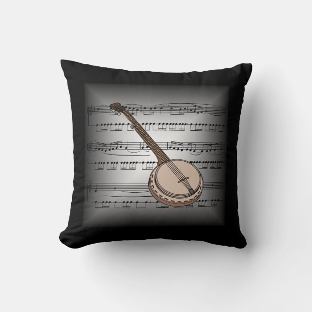 Banjo ~ 3-D Lakan Music ~ Pillow Grått/Black ~ Kudde (Framsida)