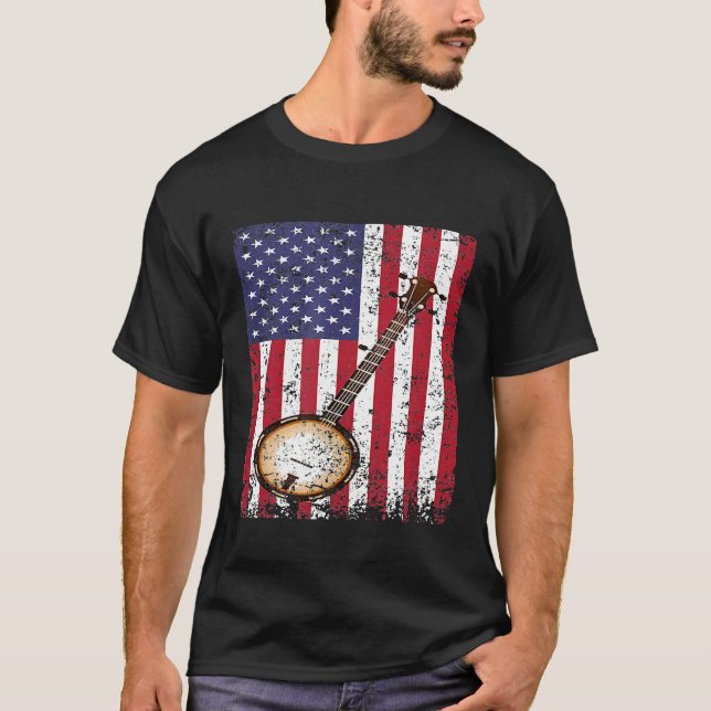 Banjo American Flagga T Shirt (Framsida)