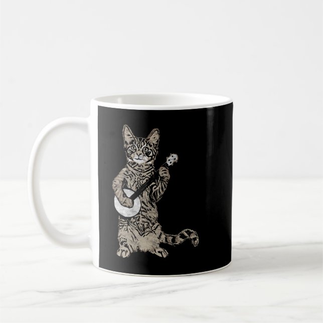 Banjo Cat - Funny Retro Stil Bluegräs & Tabby Ca Kaffemugg (Vänster)