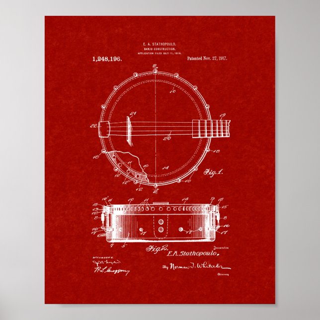 Banjo Construction Patent - Burgundy Red Poster (Framsidan)