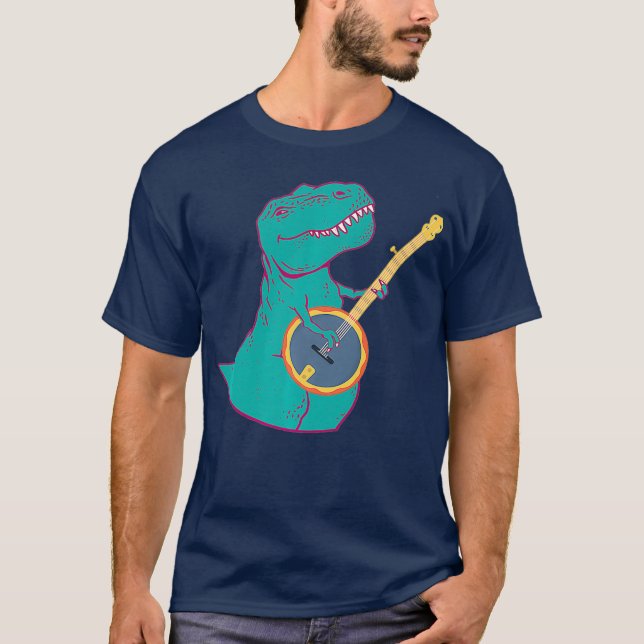 Banjo Dinosaur BluegräMusic Dino Musician T Shirt (Framsida)