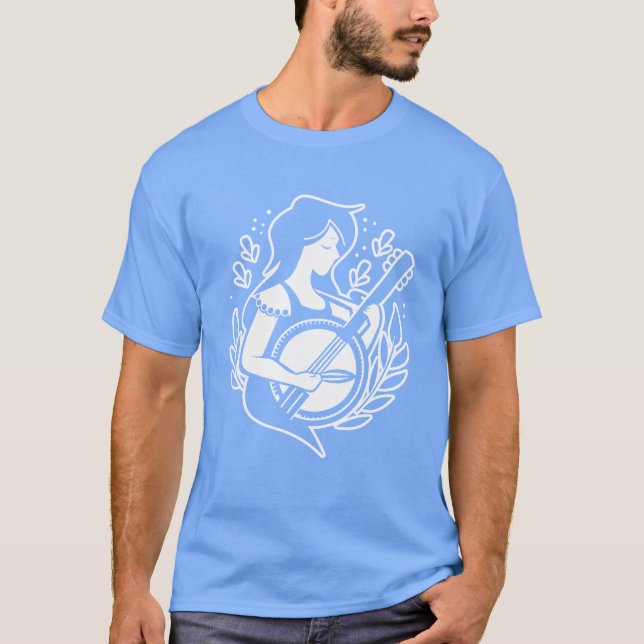 Banjo Flicka Tecknad Tittar vän T Shirt (Framsida)