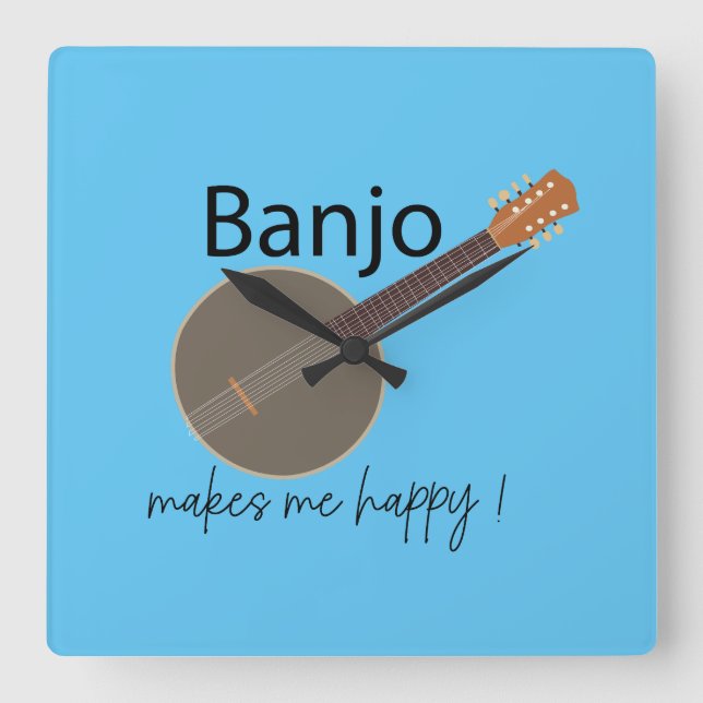 Banjo gör mig lycklig fyrkantig klocka (Framsida)