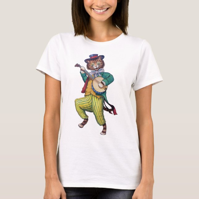 Banjo (Guitar) Player Cat, Louis Wain T Shirt (Framsida)