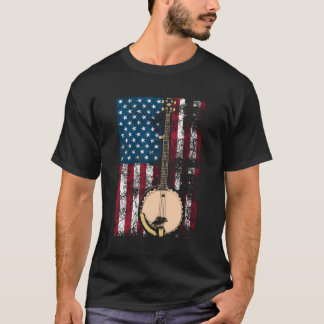 Banjo in American Flagga Bluegräs Cute Fiddle Play T Shirt