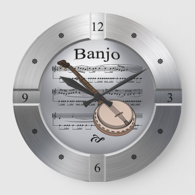 Banjo ~ Lakan Music ~ Brödsel Silver Färg ~ Stor Klocka (Framsida)