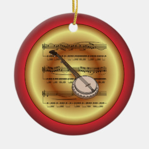 Banjo ~ Lakan Music ~ Red/Grönt/Guld ~ jul ~ Julgransprydnad Keramik