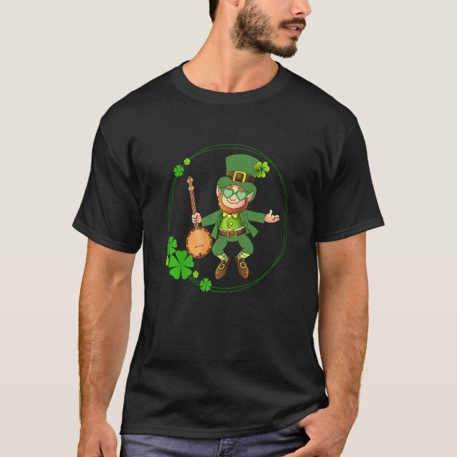 Banjo Leprechaun St patricks day Banjo Player Iris T Shirt (Framsida)