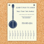 Banjo Lessons Music Teacher Tear Off Strips Flyer<br><div class="desc">Befordra dina banjo-lektioner eller andra musikinlärningsföretag med den här flygaren med en illustration av en banjo i marinblått med dina affärsdetaljer som matchar marinblå bokstäver mot en mjuk krämbakgrund i färgaden. Ta bort remsor vid grund gör den här perfekten för upphängning på kommunala bulletiner eller i musikbutiker. Du måste använda...</div>