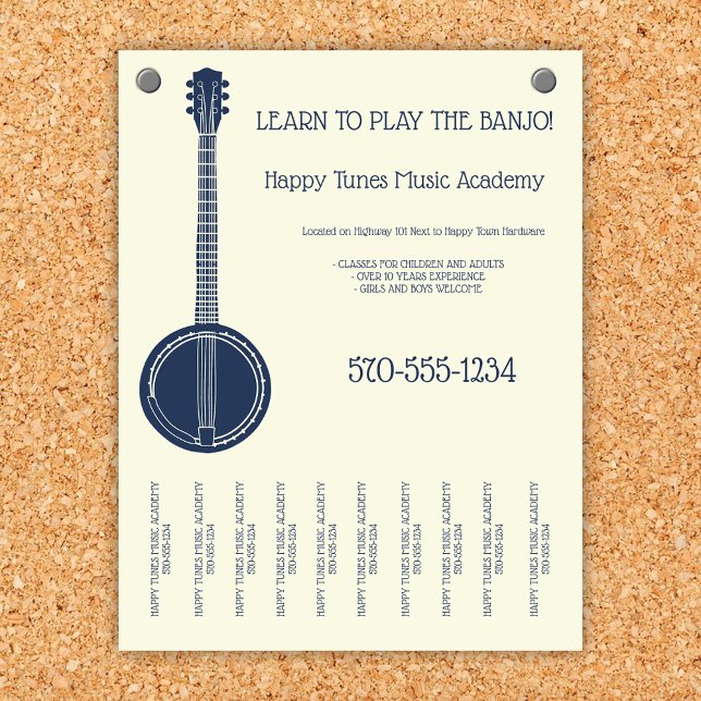 Banjo Lessons Music Teacher Tear Off Strips Flyer (Skapare uppladdad)