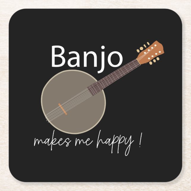 Banjo Makes Me Lycklig Underlägg Papper Kvadrat (Framsidan)