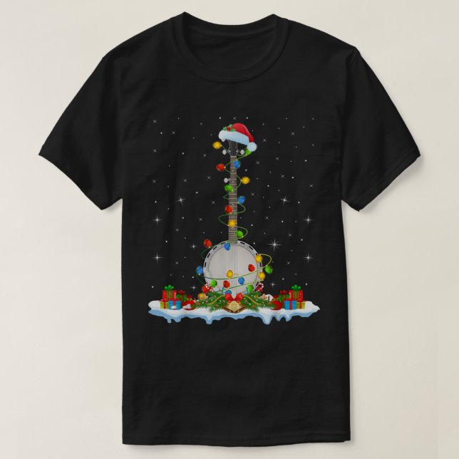 Banjo Music Älskare Julafton Lighting Santa Hat Ba T Shirt (Design framsida)