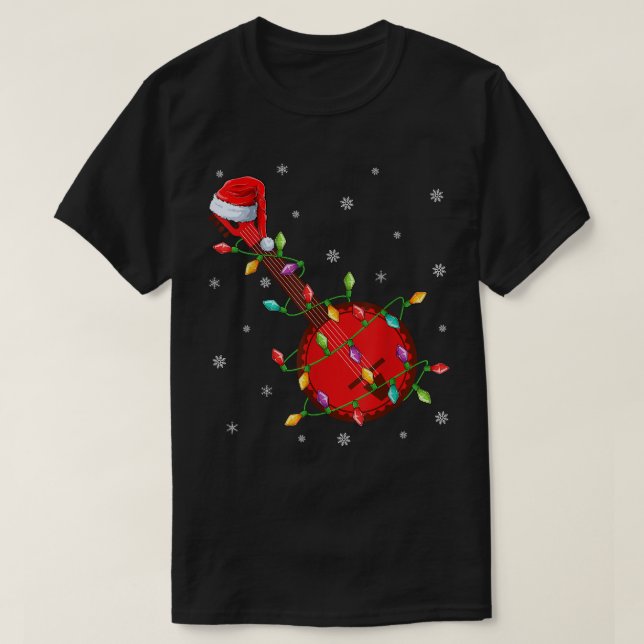 Banjo Music Älskare Julafton Ljus Santa Banjo Chri T Shirt (Design framsida)