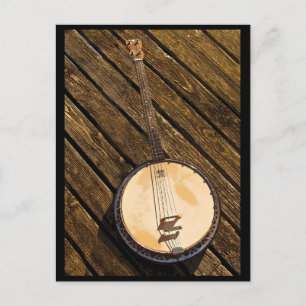 Banjo Music Instrument på Wood Postcard Vykort