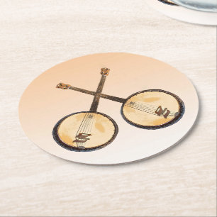 Banjo Music Instruments Papprare Underlägg Papper Rund