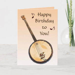 Banjo Musical Instrument Orange Birthday Card Kort