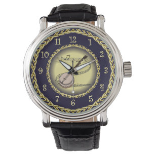 Banjo ~ Musical Rulla ~ Guld/Navy Blue ~ Armbandsur