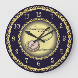 Banjo ~ Musical Rulla ~ Guld/Navy Blue ~ Stor Klocka