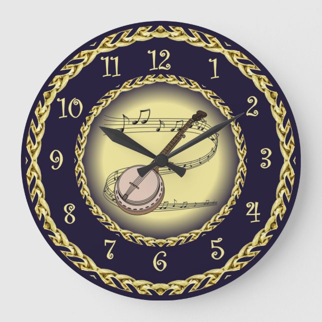Banjo ~ Musical Rulla ~ Guld/Navy Blue ~ Stor Klocka (Framsida)