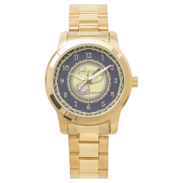 Banjo ~ Musical Rulla ~ Guld/Navy Blue ~ Watch Armbandsur (Framsida)