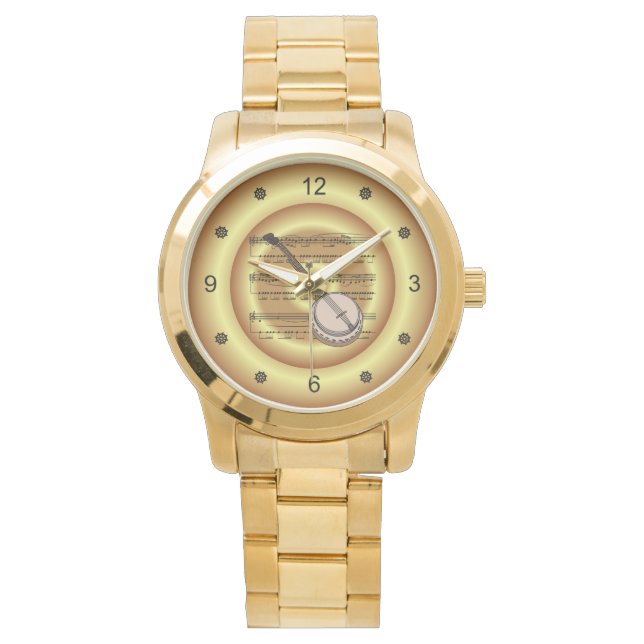 Banjo ~ Notblad ~ Guld Bakgrund ~  Titta Armbandsur (Framsida)