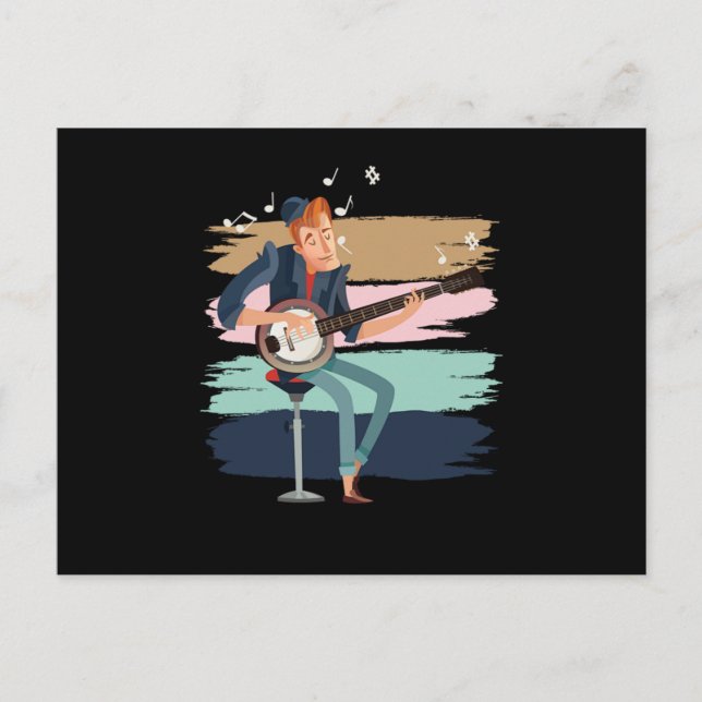 Banjo Player Mandolin Instrument Country Music Gif Vykort (Framsida)