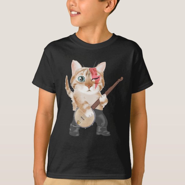 Banjo spelar Cat Folk Land Music Älskare T Shirt (Framsida)