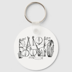 banjo stavad med banjos illustration art nyckelring
