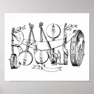 banjo stavad med banjos illustration art poster