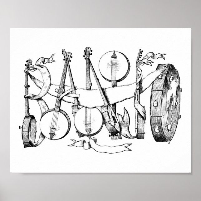 banjo stavad med banjos illustration art poster (Framsidan)