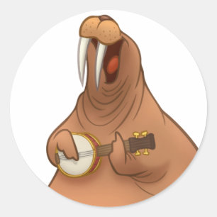 Banjo-Strummin'valrossklistermärkear Runt Klistermärke