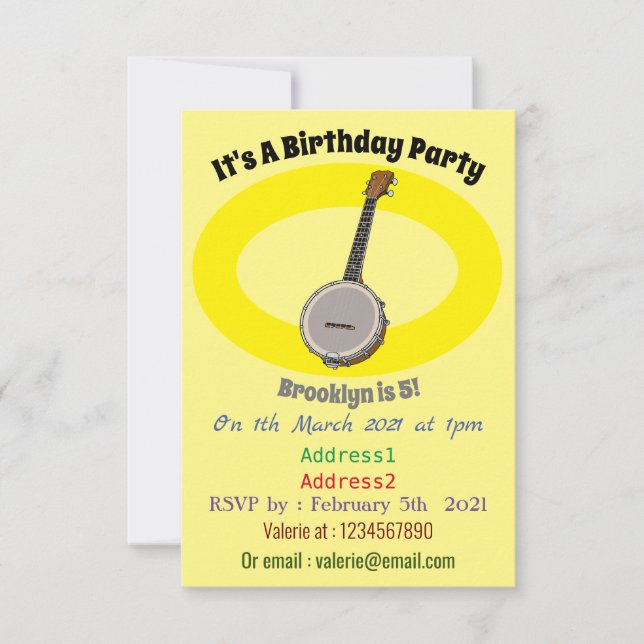 Banjo tecknad illustration inbjudningar (Framsida)