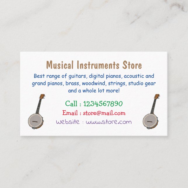 Banjo tecknad illustration visitkort (Framsida)
