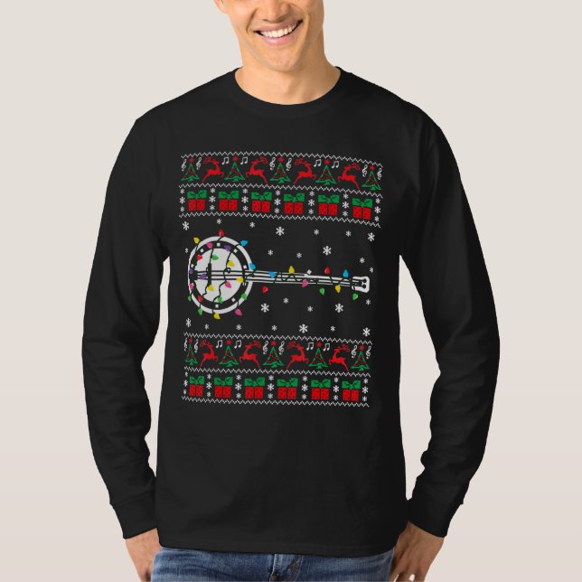 Banjo Ugly Christmas Sweater Banjo Christmas Light T Shirt (Framsida)