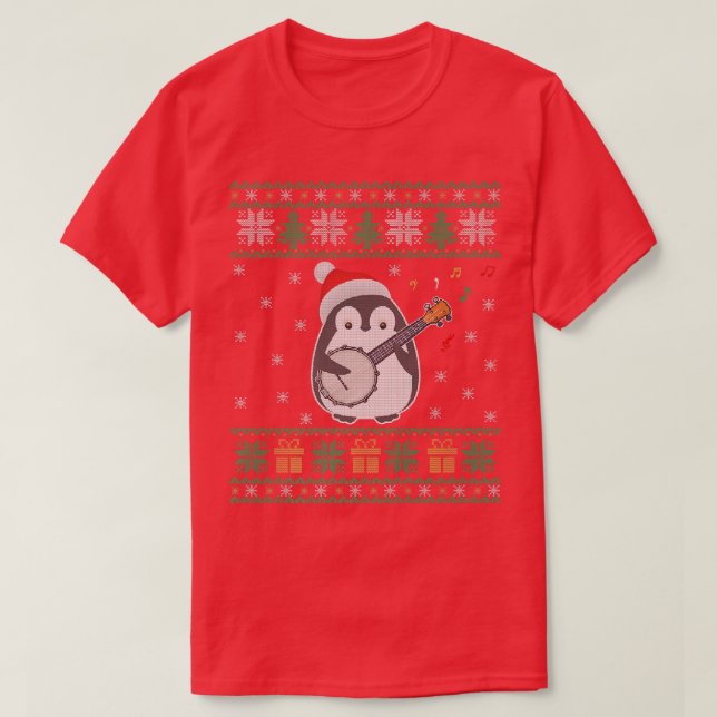 Banjo Ugly jul Sweater Penguin Julafton Familj M T Shirt (Design framsida)