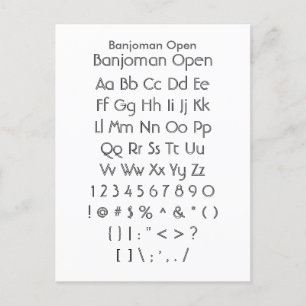 Banjoman Open - Zazzle Font Sampler Lakan Vykort