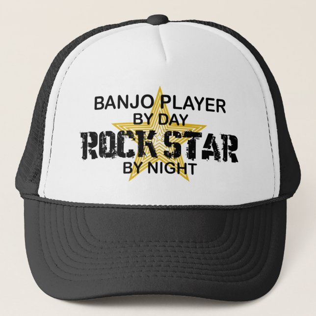 Banjospelarerockstjärna vid natt truckerkeps (Framsida)
