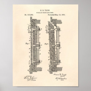 Bank Säker Door 1885 Patent Art Old Peper Poster