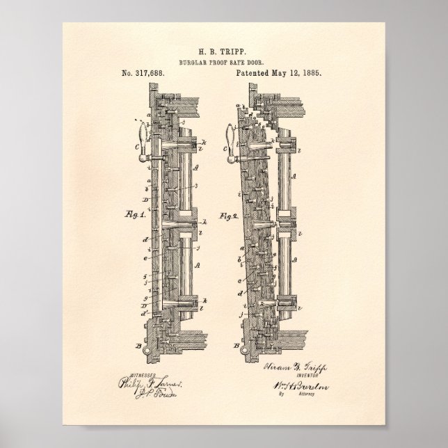 Bank Säker Door 1885 Patent Art Old Peper Poster (Framsidan)