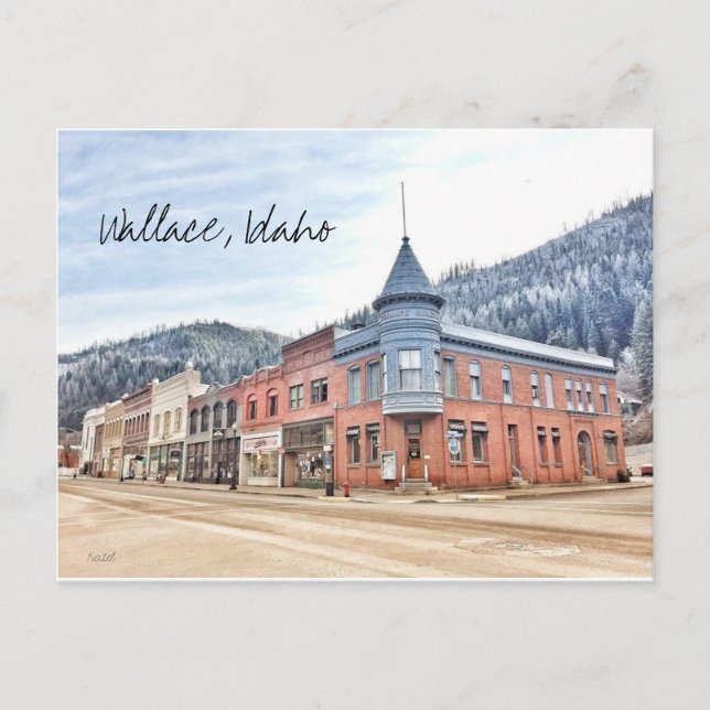 Bank Street i Wallace Idaho Vykort (Framsida)
