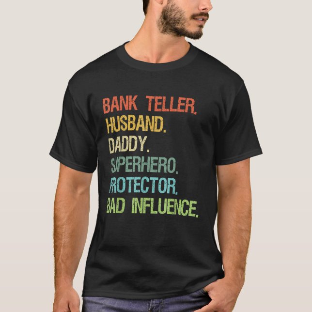 Bank Teller Make pappa Superhjälte Protector PAPPA T Shirt (Framsida)
